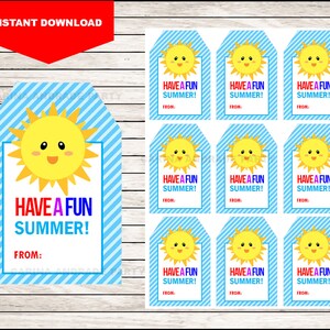 Printable Sun End of School Cards ,Sunshine Teacher Favor Tag , Printable Summer Gift Tag cards instant download