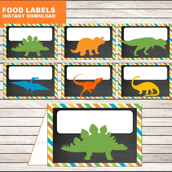 Dinosaur Food labels, Printable T-rex Food tent cards, Dinosaur party Food labels, Chalkboard, INSTANT DOWNLOAD