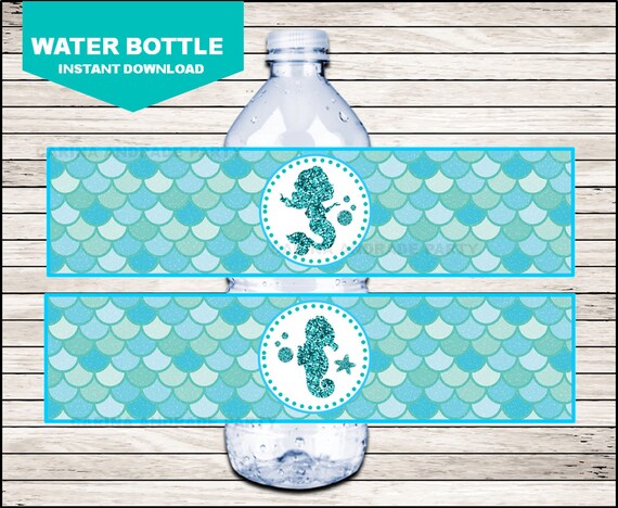 Mermaid Water Bottle Label instant download Baby Mermaid | Etsy