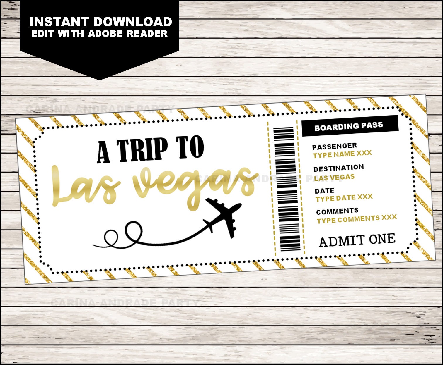 Las Vegas Birthday Gift Boarding Pass Ticket Surprise Flight Etsy