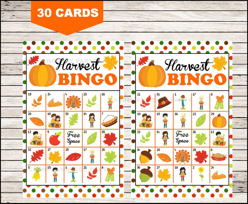 Free Printable Harvest Bingo Cards