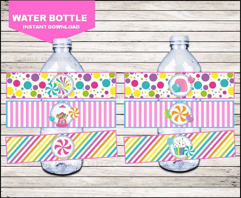 Candy Water Bottle Label instant download Sweets birthday Etsy