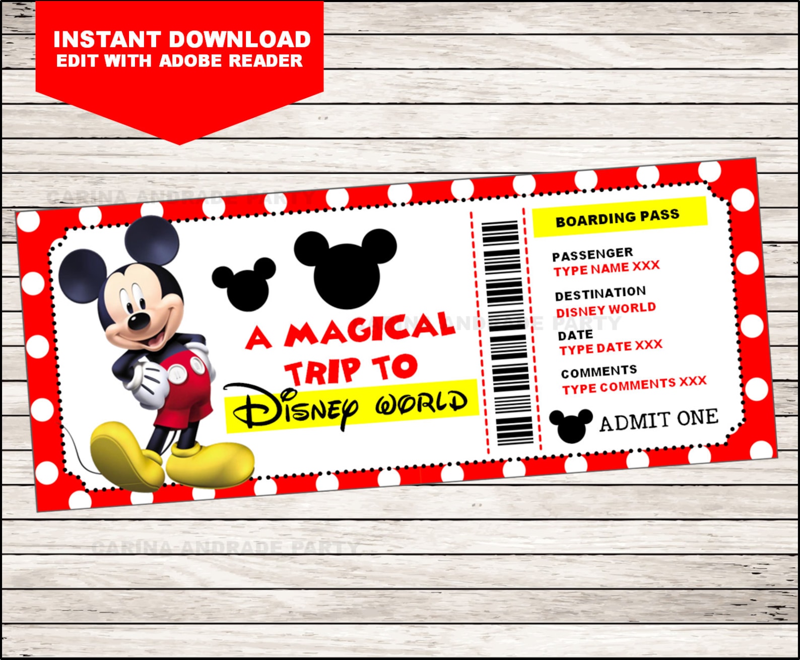 printable ticket to disney diy personalize disney world etsy