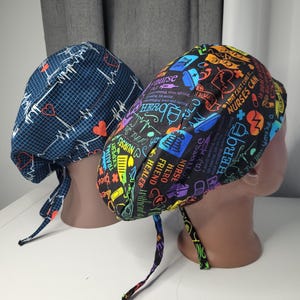 Medical Themed Cotton Scrub Caps, Nurse Hat with Optional Buttons