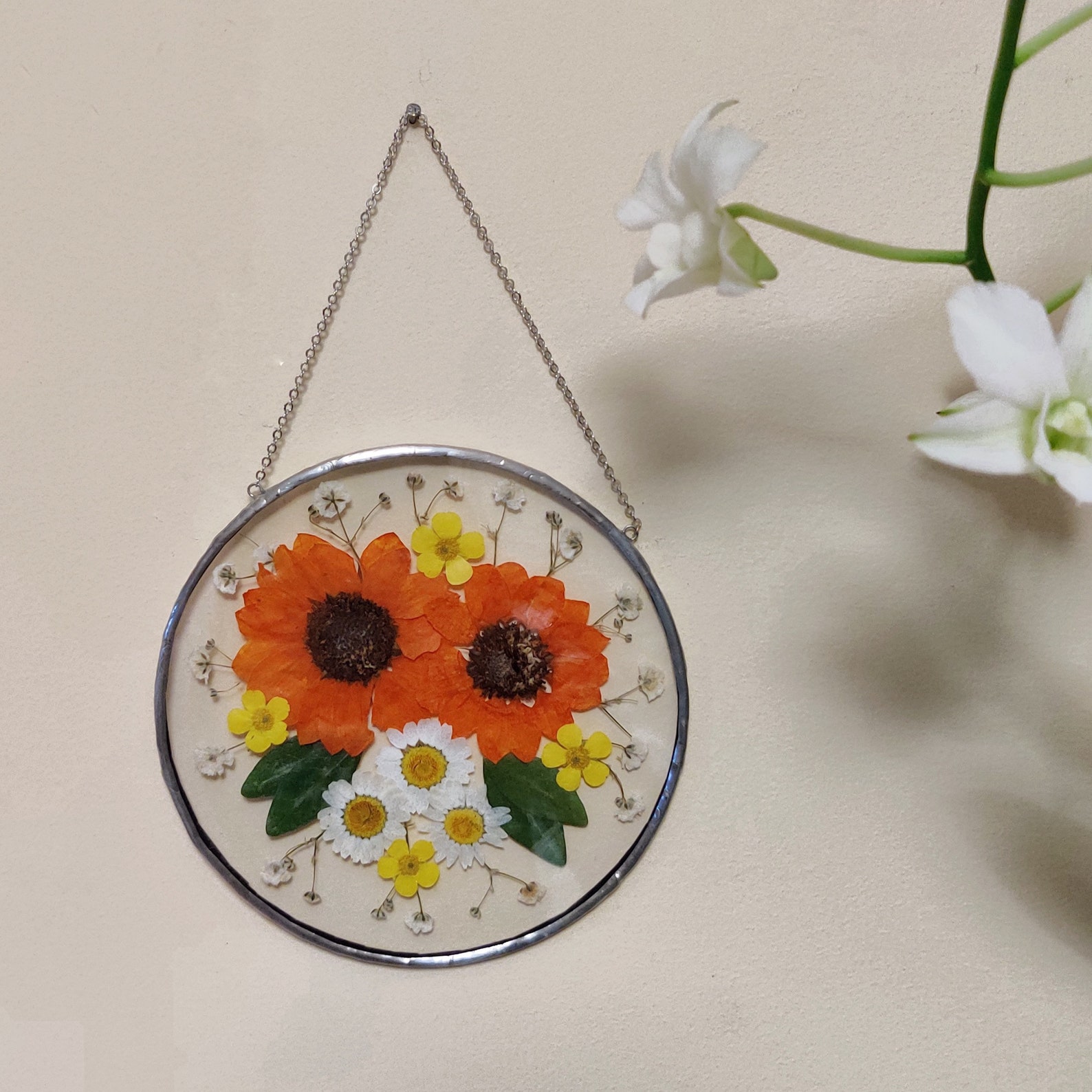 Pressed Flower Frame Dried Sunflowers and Daisies Inside the Etsy