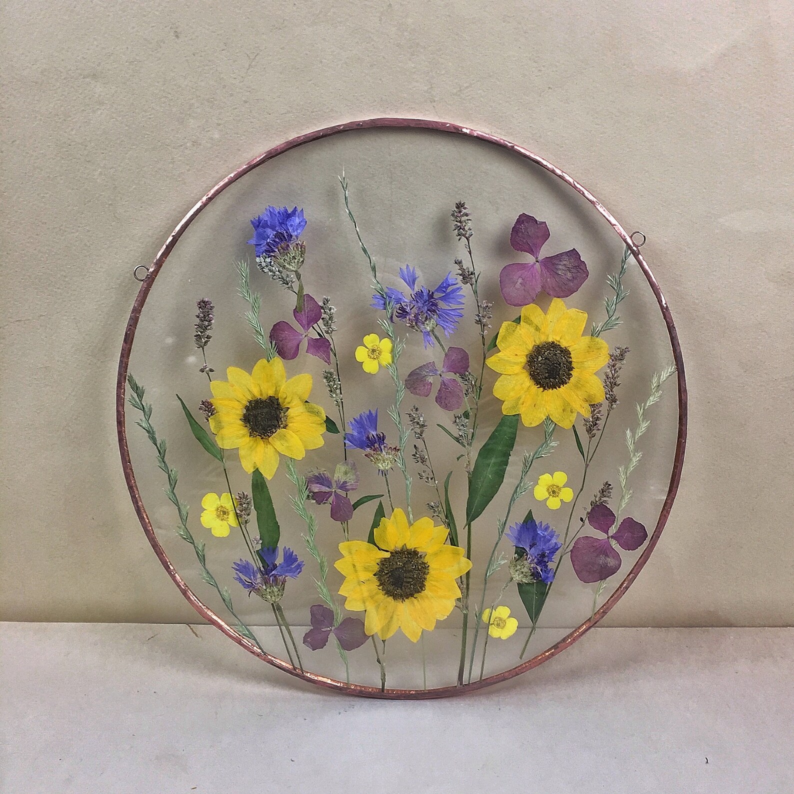 Pressed flowers stained glass panel handmade framed Etsy