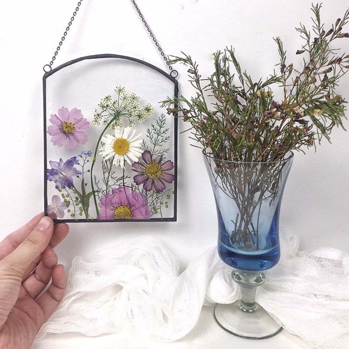 Pressed flower frame herbarium flower arrangement botanical Etsy