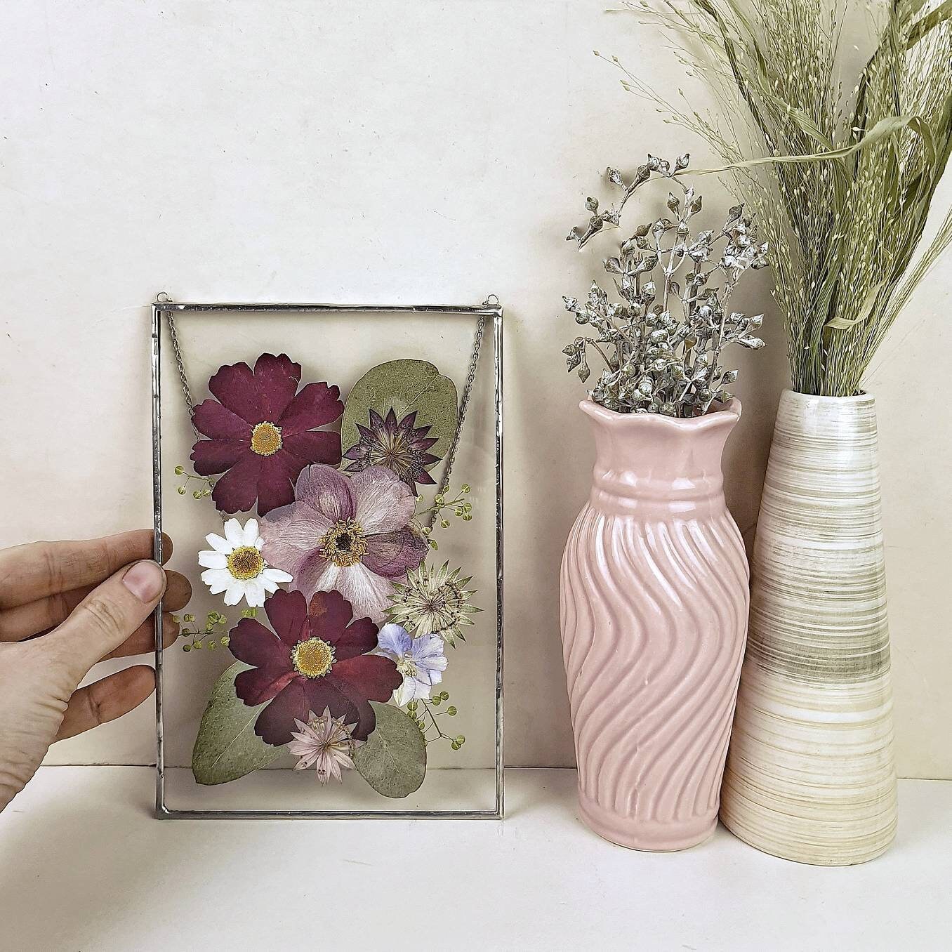 Pressed flower art Botanical wall hanging pressed flowers Etsy