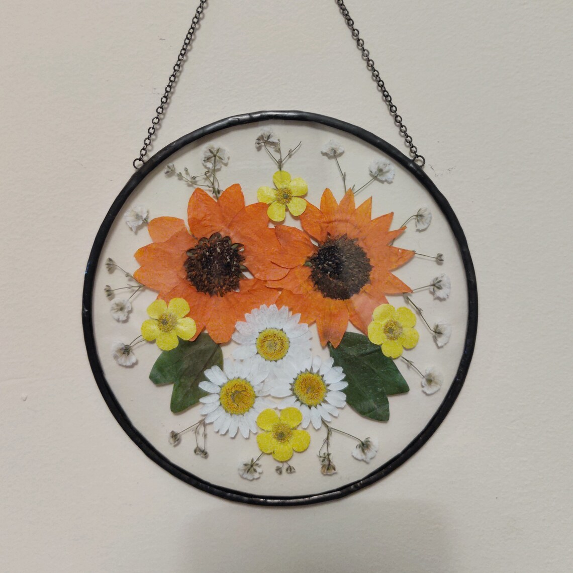 Pressed flower frame dried sunflowers and daisies inside the Etsy