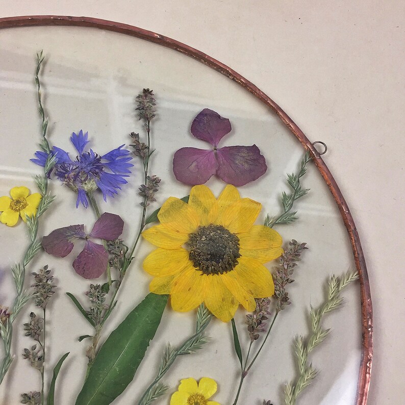 Pressed flowers stained glass panel handmade framed Etsy