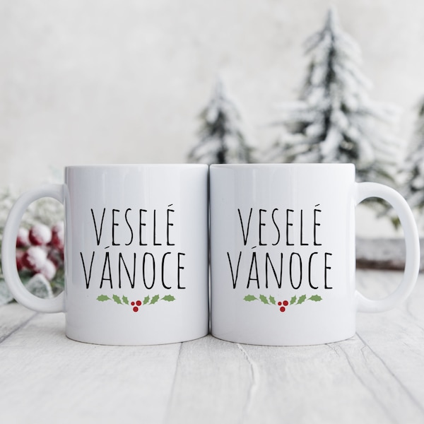 Vesele Vanoce, Czech Christmas Gift, Czech Merry Christmas coffee mug, Czech Republic, Czechoslovakian Gift, Minimalist Design