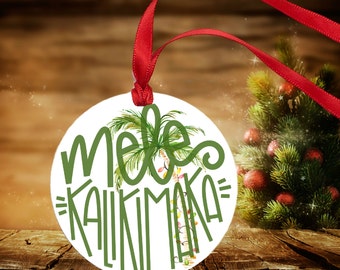 Mele Kalikimaka Christmas ornament - Hawaiian Merry Christmas, Palm Tree, Tropical