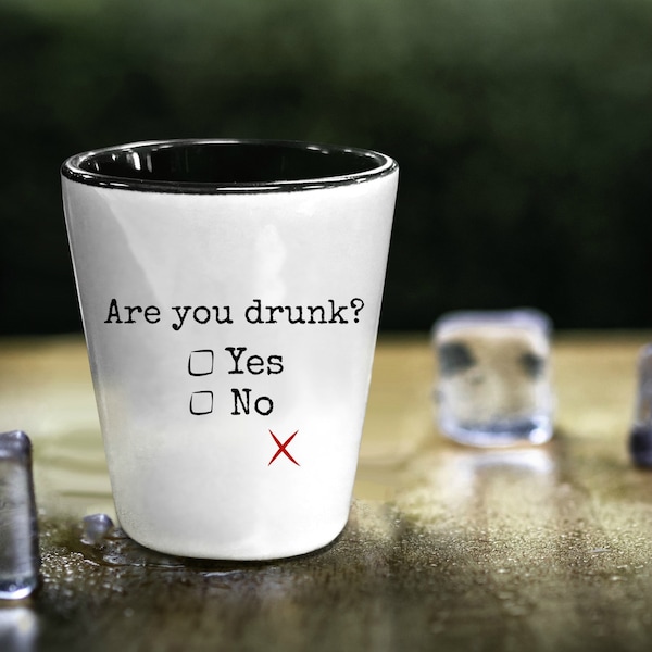 Funny Shot Glass, Bar Gifts, Products, Shot Glasses - Are you Drunk? Checklist - Novelty Barware, Drinkware