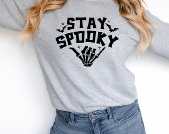 Blijf griezelig sweatshirt, skelethand, Halloween-ronde hals, oversized sweater, roze Halloween, herfstsweater, Halloween-shirt voor vrouwen