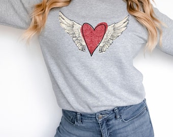 Heart with Wings Shirt Women, Winged Heart, Angel Wing Heart, Romantic Gifts, Angel Shirt, Wings Shirt, In Memory shirt