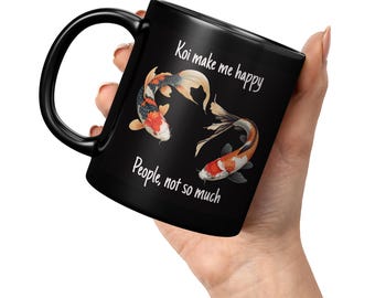 Koi fiskälskare mugg: Introvert humor, julklapp för koi fiskälskare, svart keramisk kaffemugg