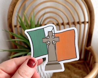 Ireland Flag Cross Sticker, Ireland Sticker, Irish Crosss, Ireland Flag, Travel Sticker, Vinyl Sticker, Waterproof Sticker