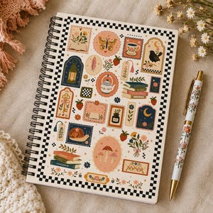 Curious Readers Journal | Whimsical Book Lover Gift | Folk Art Reading Notebook | Cottagecore Spiral Journal | 6x8 Writing Journal