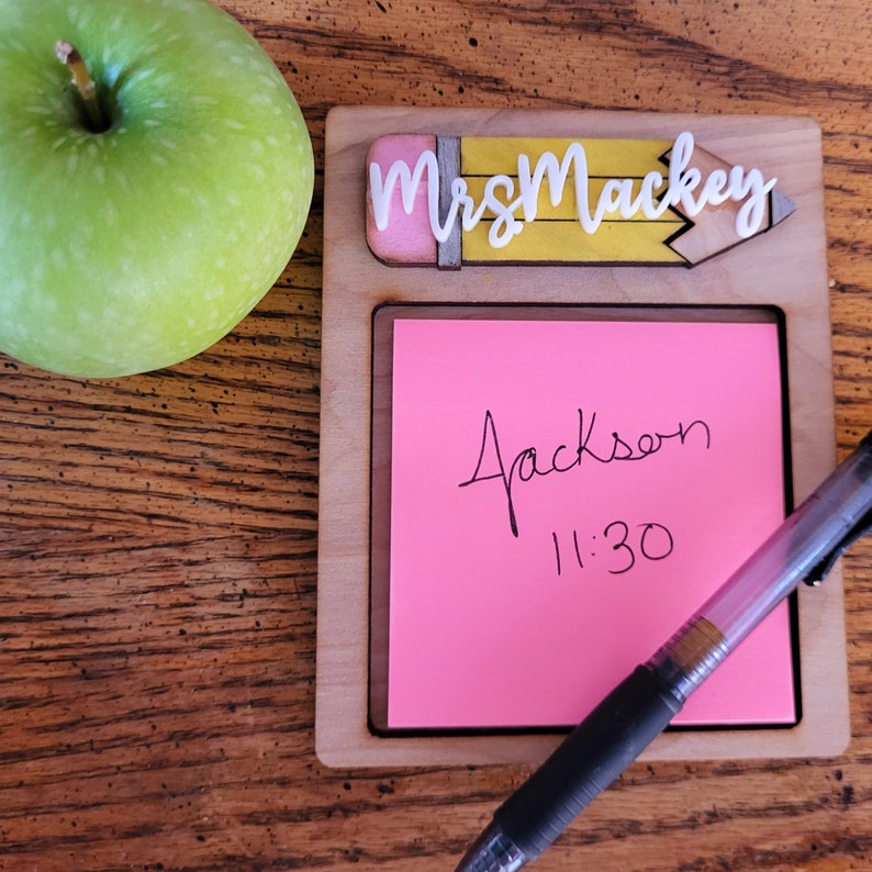 Personalized Postit Note Holder With Pencil Engraved School Etsy