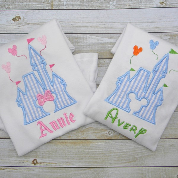 Disney matching sibling shirts, personalized, magical vacation, Mickey minnie custom monogram embroidery cinderella castle, brother sister