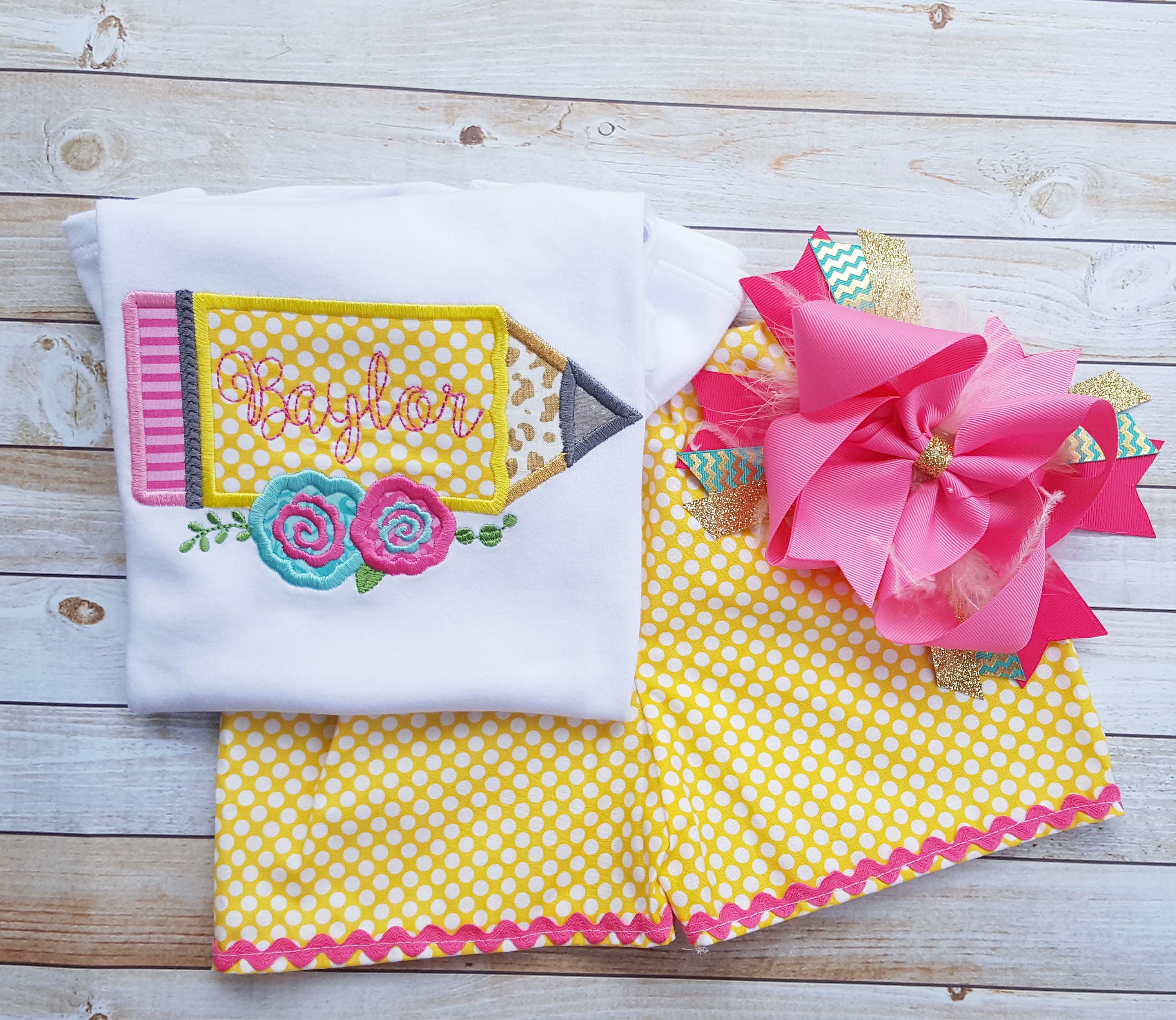 girls school outfit, first day of school outfit, kindergarten shirt, …