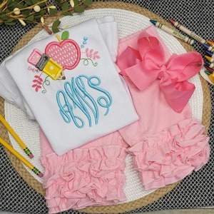 School outfit for girls, kindergarten shirt, boutique clothing, monogram shirt, first day of school outfit, custom, back to school girls