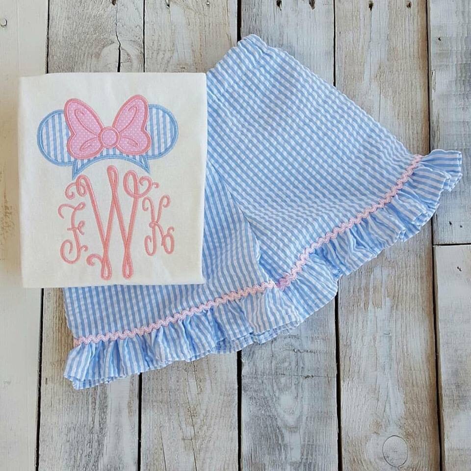 Magical Mouse Ears Seersucker Monogram Shirt, Matching Sibling Sister…