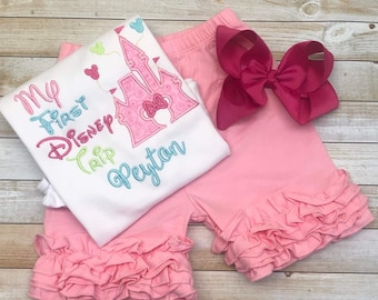 Disney outfits for girls, custom girls Disney outfit, disney monogram shirt, first disney trip castle, girls disney shirt, disney princess