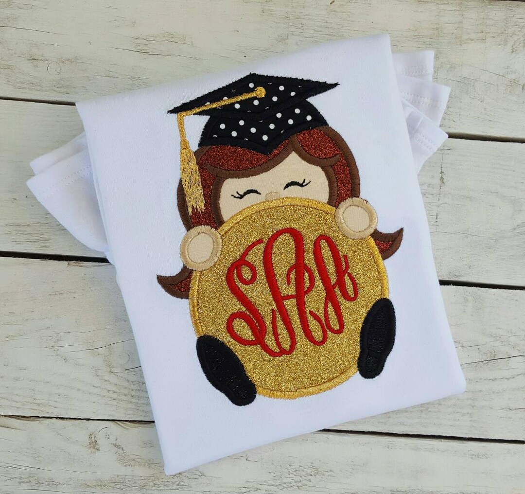 Girl Monogram Graduate Shirt Outfit W/ Bow, Preschool Kindergarten ...