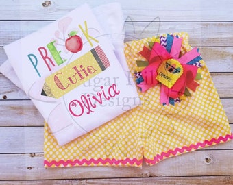 First Day of Pre-k Outfit, First Day of School, Girls Crayon