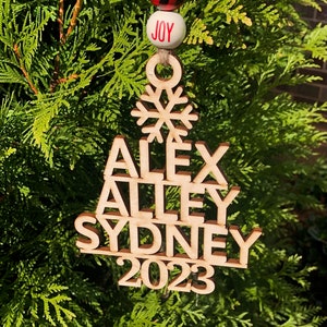 Tree Family Christmas Ornament, engraved ornament, wood ornament, christmas tree ornament, secret Santa gift, annual family ornament