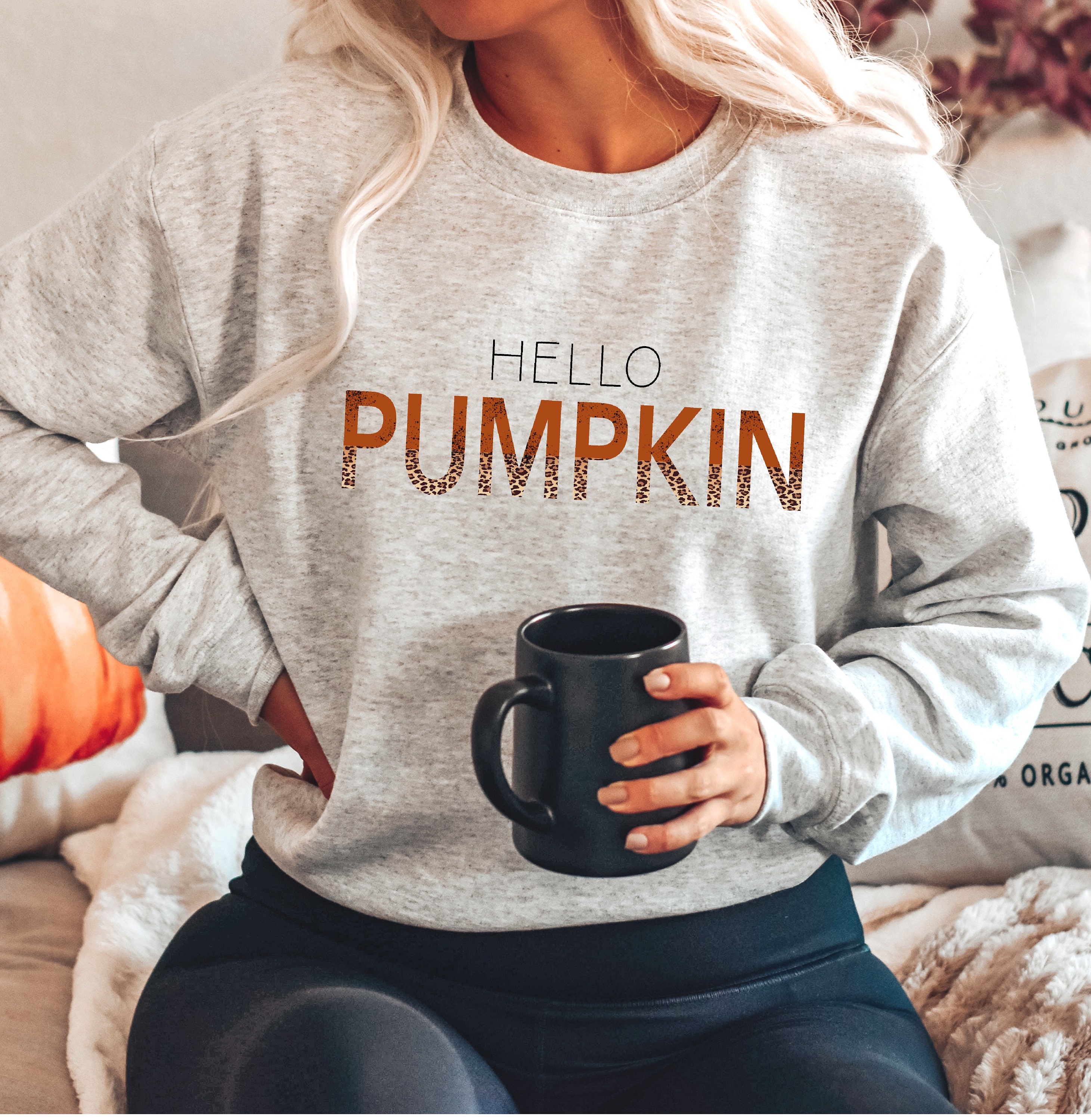 Hello Pumpkin Sweatshirt Unisex Sweater for Women Cozy Autumn Shirt Pumpkin Spice Fall Top for Woman Jack o lantern Halloween