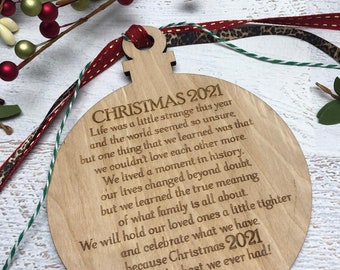 2021 Christmas Ornament, engraved ornament, wood ornament, christmas tree ornament, 2021 poem, covid ornament, covid christmas
