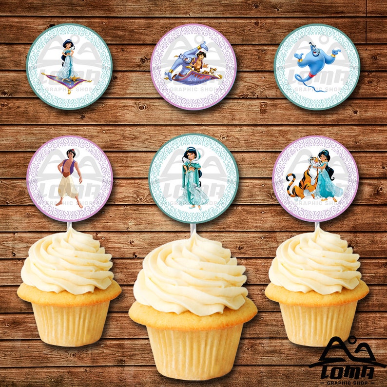 Aladdin Birthday Cupcake Topper Jasmine Birthday Disney Etsy