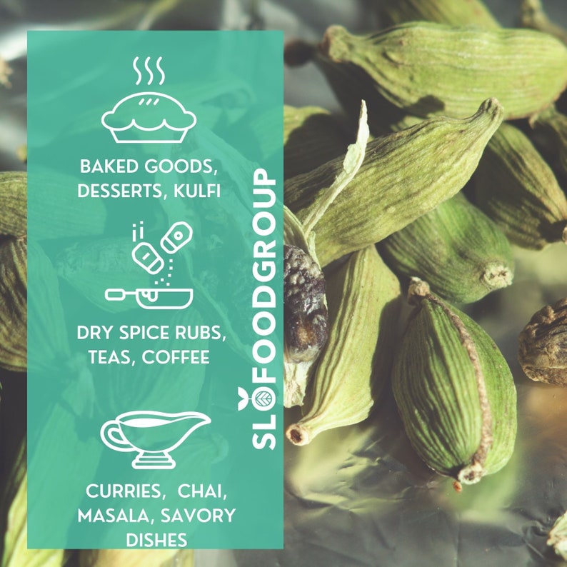 May include: A teal blue graphic with white text and icons. The text reads "SLOFOODGROUP" and lists different food categories: "Baked Goods, Desserts, Kulfi", "Dry Spice Rubs, Teas, Coffee", and "Curries, Chai, Masala, Savory Dishes".