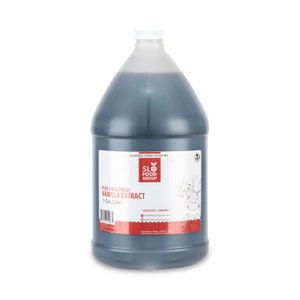May include: A gallon jug of pure single fold vanilla extract. The label is red and white with the text "SLO FOOD GROUP" and "PURE SINGLE FOLD VANILLA EXTRACT 1 GALLON".