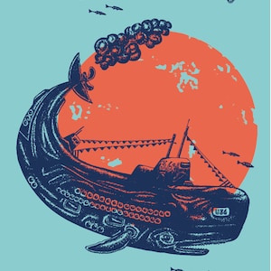 Carte A5, CRUSING SPERMWHALE, Série "Animaux marins extraordinaires".