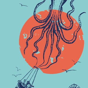 Carte A5, FLYING OCTOPUS, Série "Animaux marins extraordinaires".