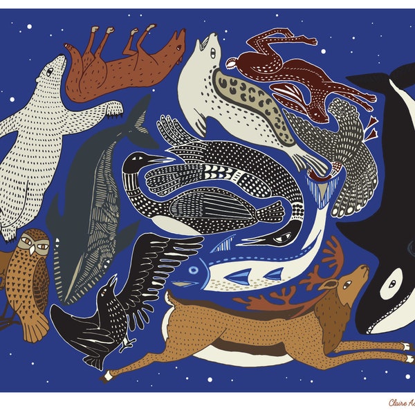 Tintenfabrik Poster A3, INUIT ANIMALS ART, Serie „Inuit-Geschichte“.