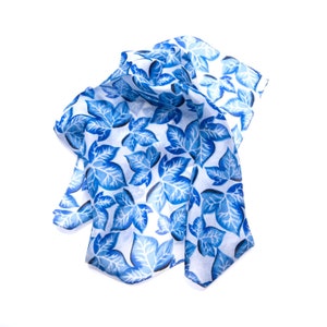 Silk Scarf Blue Leaves