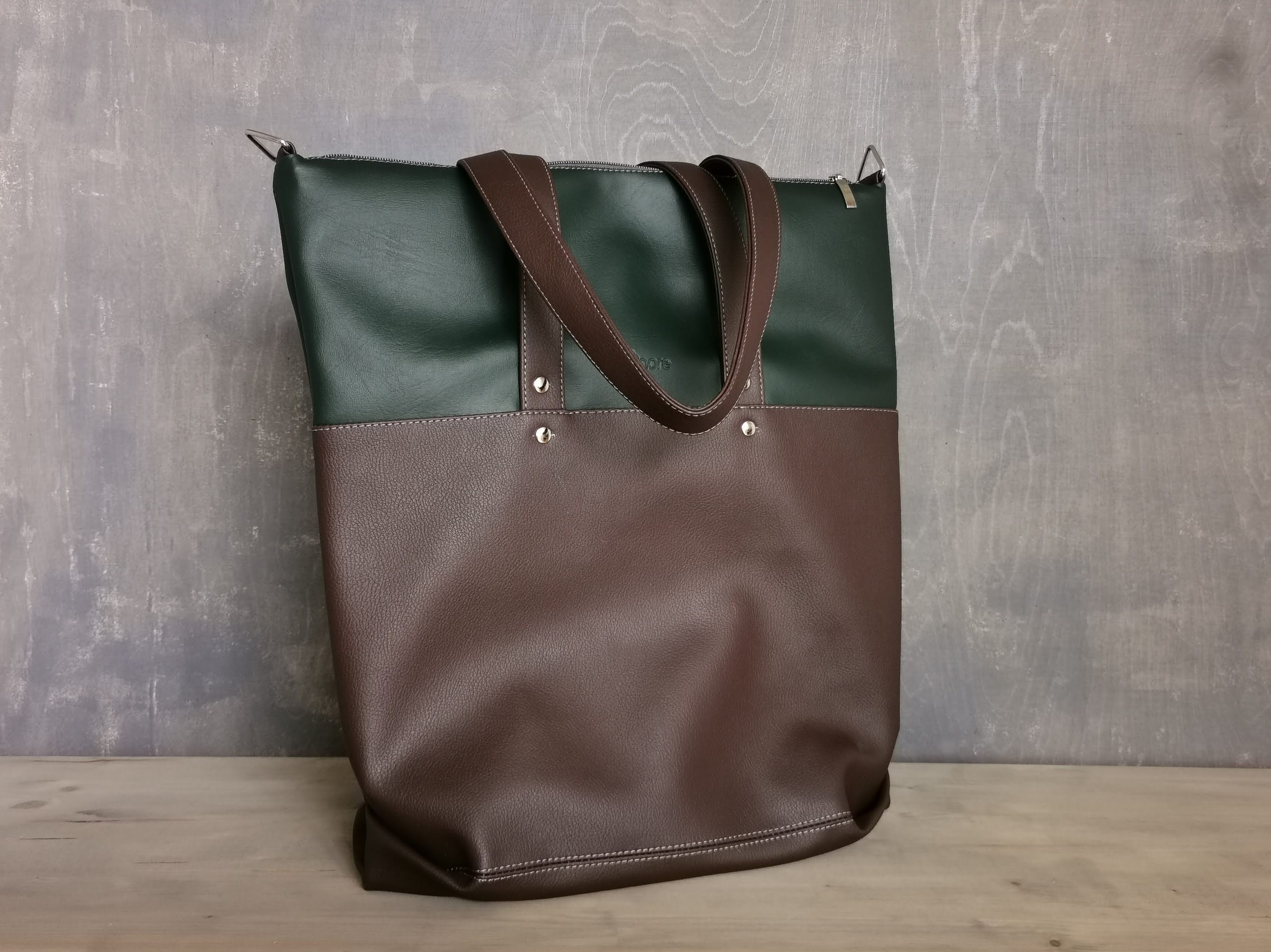 Vegan Tote Bag, Women's Work Bag, Handmade Shoulder Bag, Faux Leather