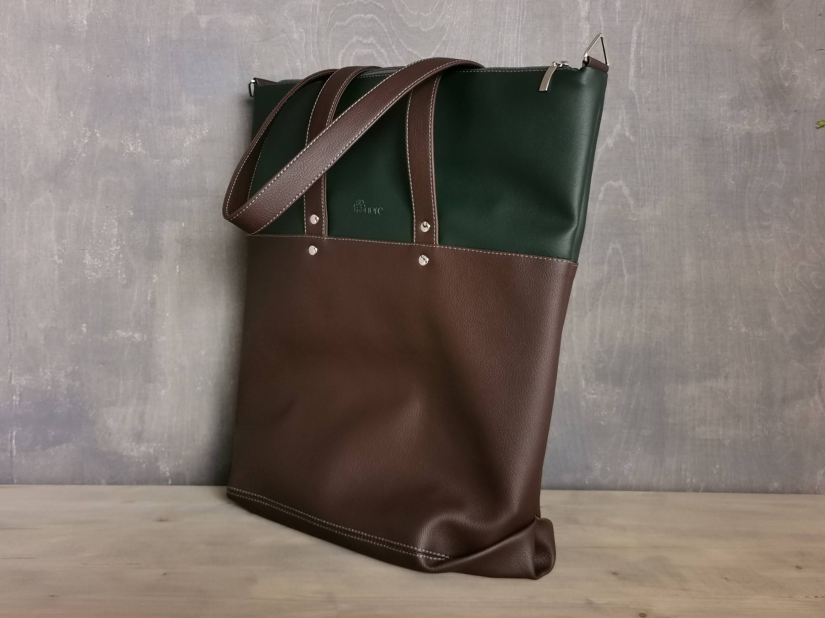 Vegan Tote Bag, Women's Work Bag, Handmade Shoulder Bag, Faux Leather