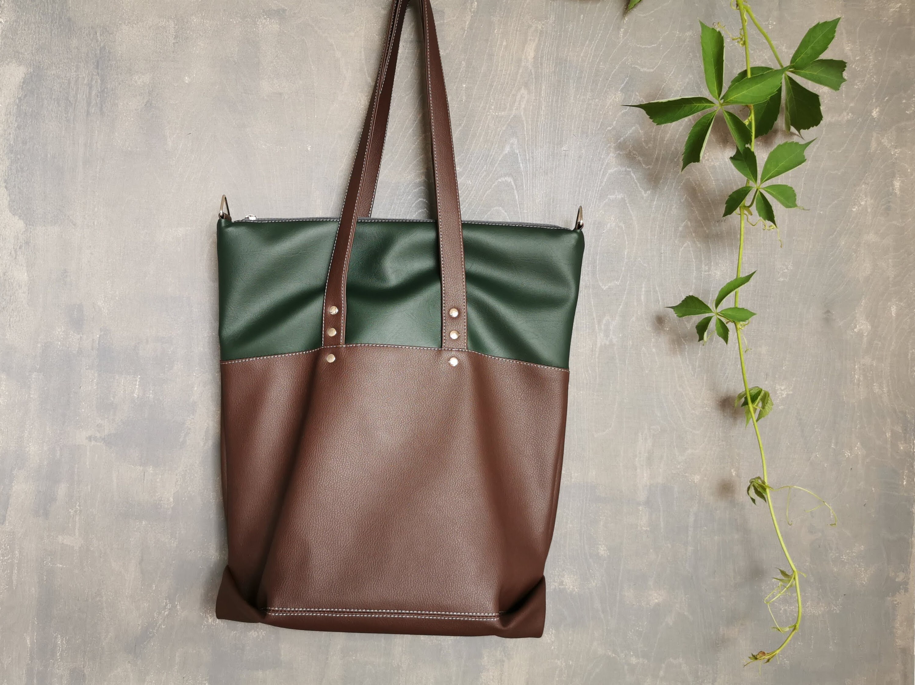 Vegan Tote Bag, Women's Work Bag, Handmade Shoulder Bag, Faux Leather