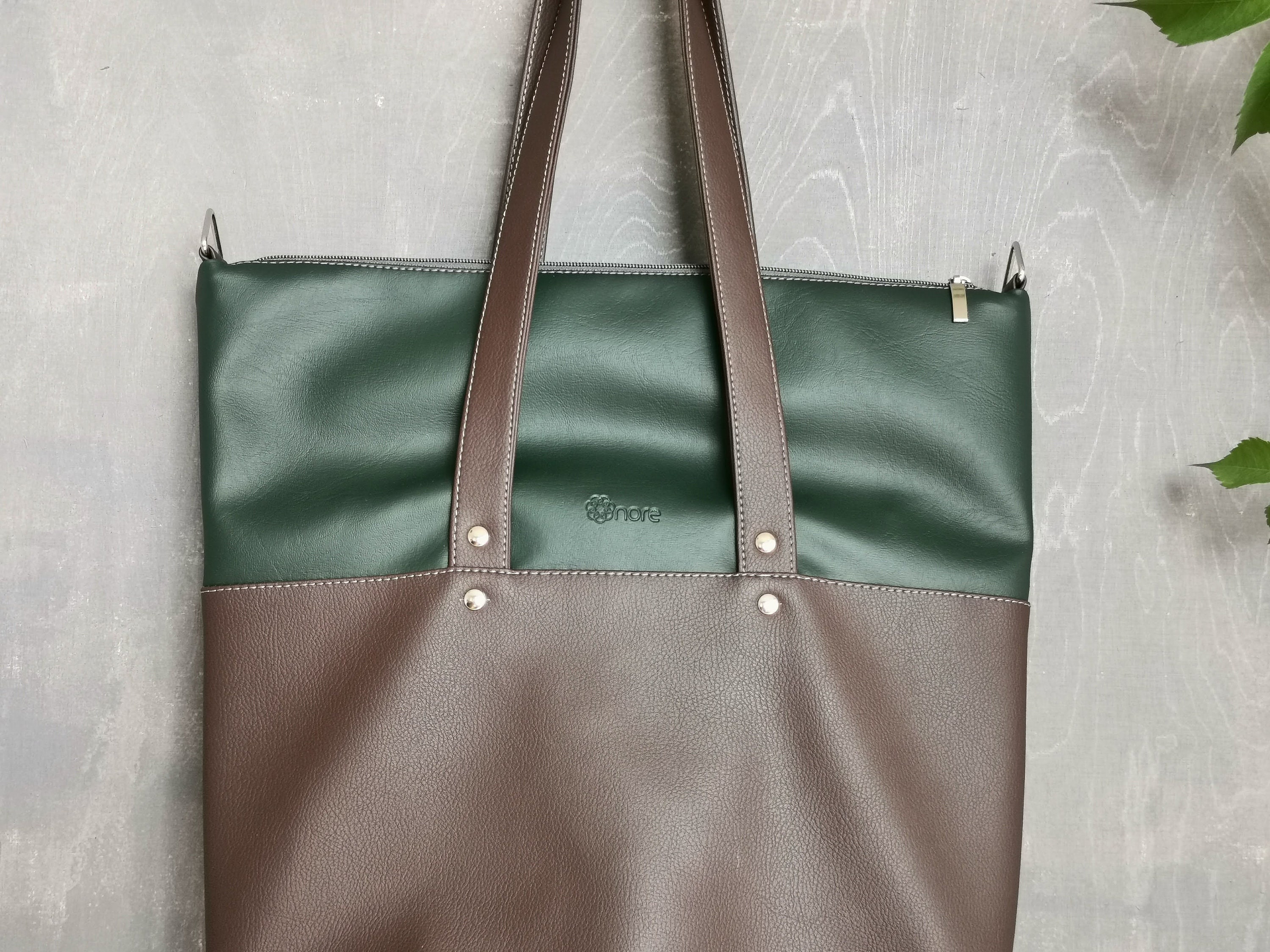 Vegan Tote Bag, Women's Work Bag, Handmade Shoulder Bag, Faux Leather