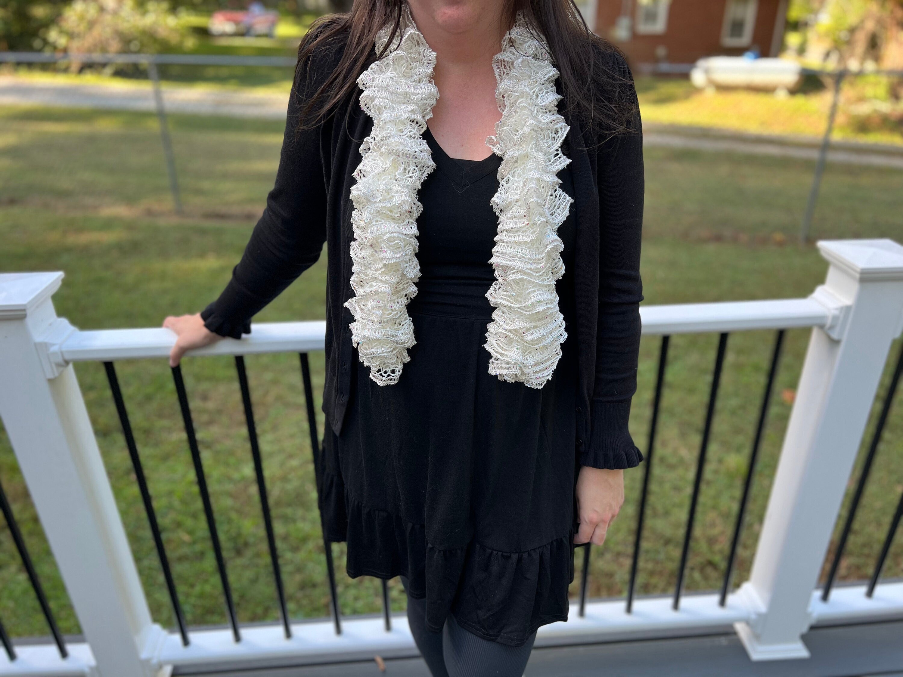 White Sequin Ruffle Scarf