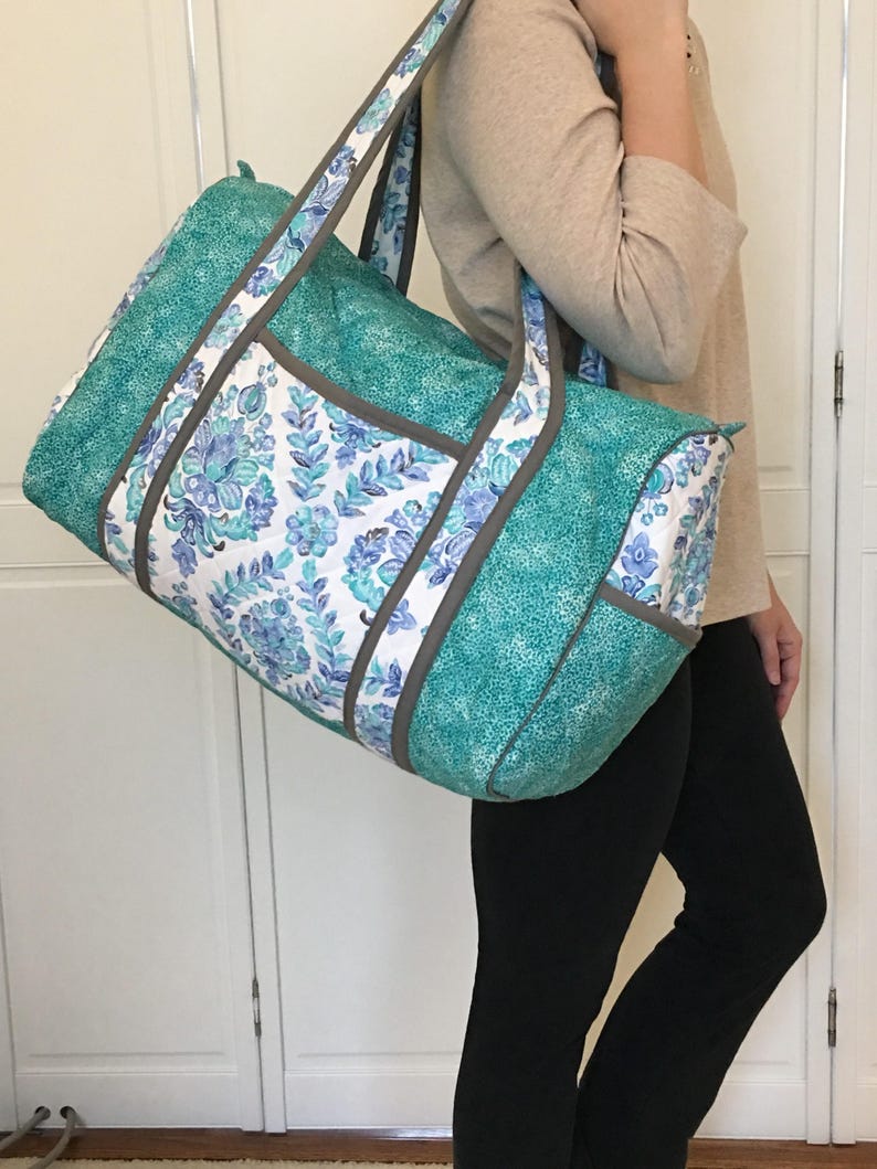 Quilted Duffel Bag Blooming Blue Print... Special Four Bag Matching Set