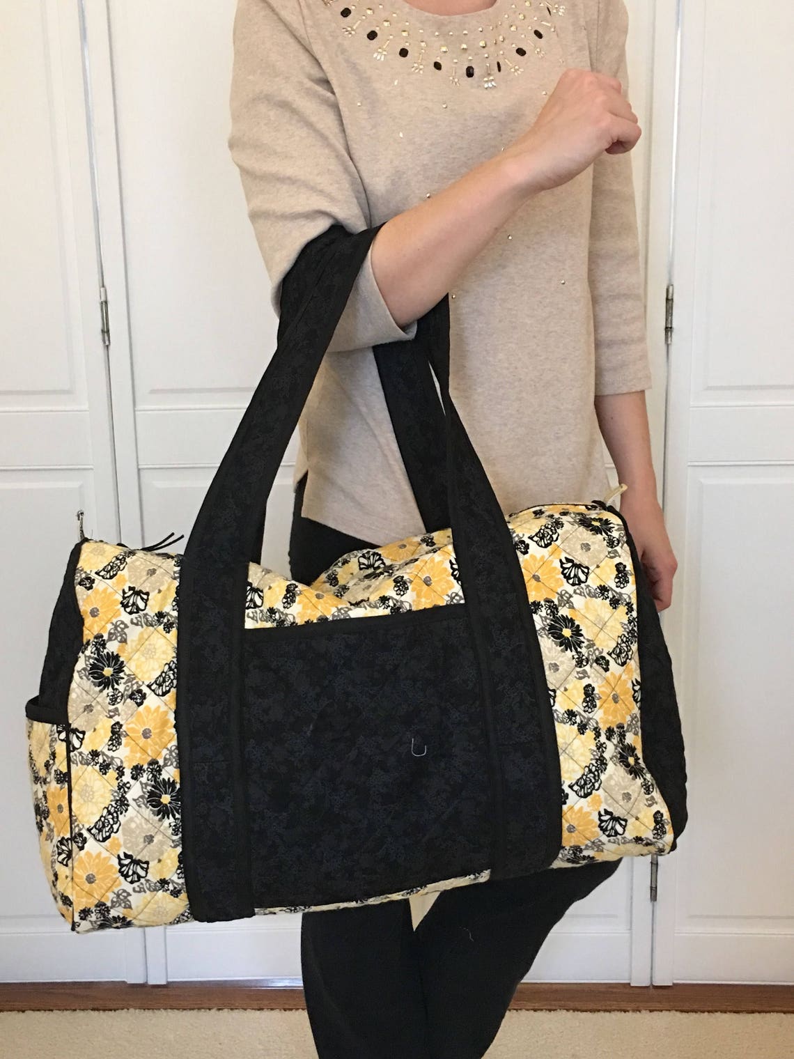 Quilted Duffel Bag Yellow Floral Print...gift, Birthday, Bridesmaid, Bridal Shower, Matching Bag