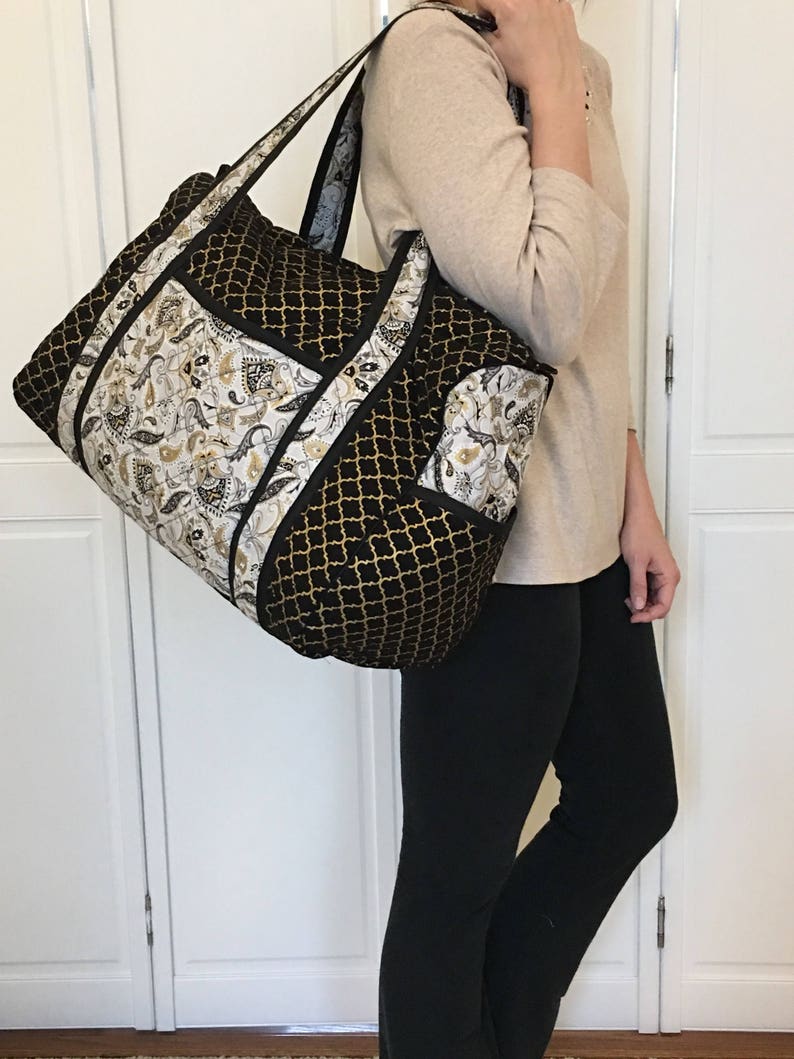 Quilted Duffel Bag Gold Paisley Print...gift, Birthday, Bridesmaid