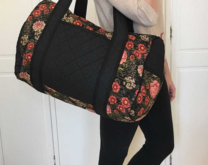 Quilted Duffel Bag Flower and Script Print...gift Birthday Etsy