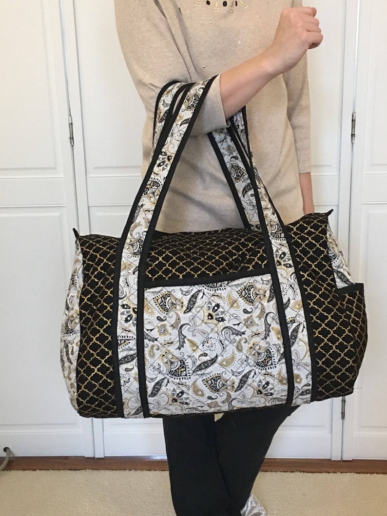 Quilted Duffel Bag Gold Paisley Print...gift, Birthday, Bridesmaid